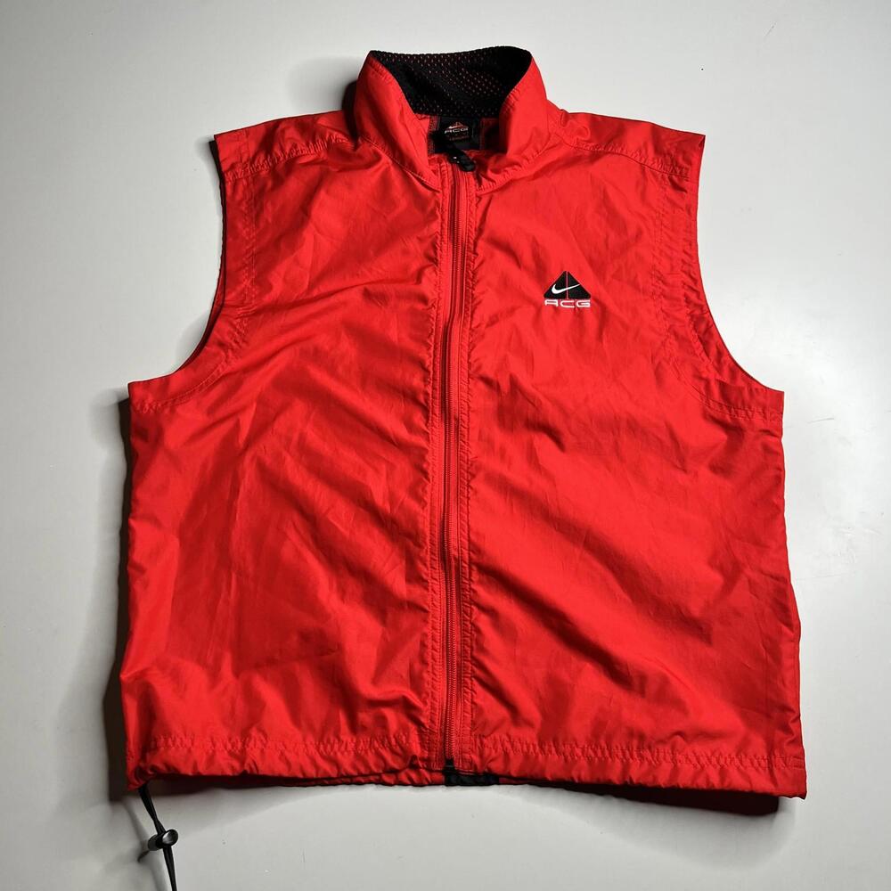 Nike‎ ACG Vest Mens Medium Red Windbreaker Full Zip Outdoor Hiking Lightweight